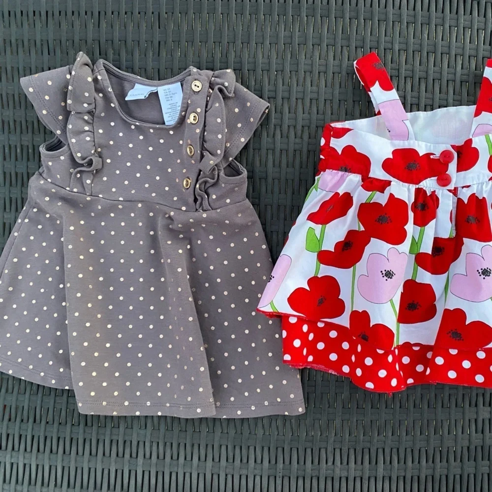 Tahari Girls Gray Gold Polka Dot Dress Size 3T